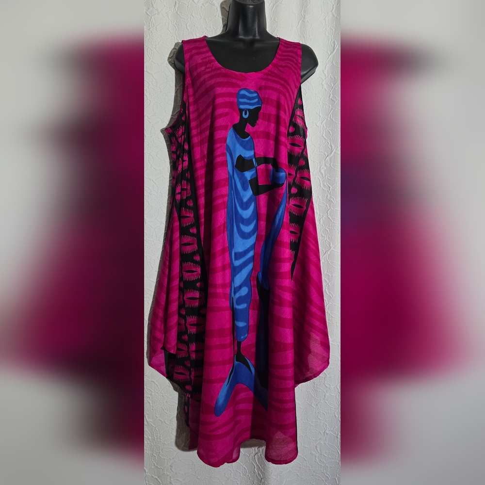 Seven Islands New York Womens Plus Dress Size 1X African Lady Pouring Water Midi